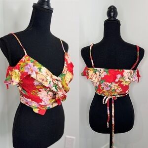Privacy Please x Revolve Abbey Floral Crop Waist Tie Top (S)